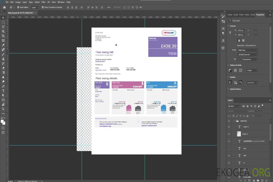 Modèle de facture de services publics Npower pour le Royaume-Uni aux formats Word et PDF template